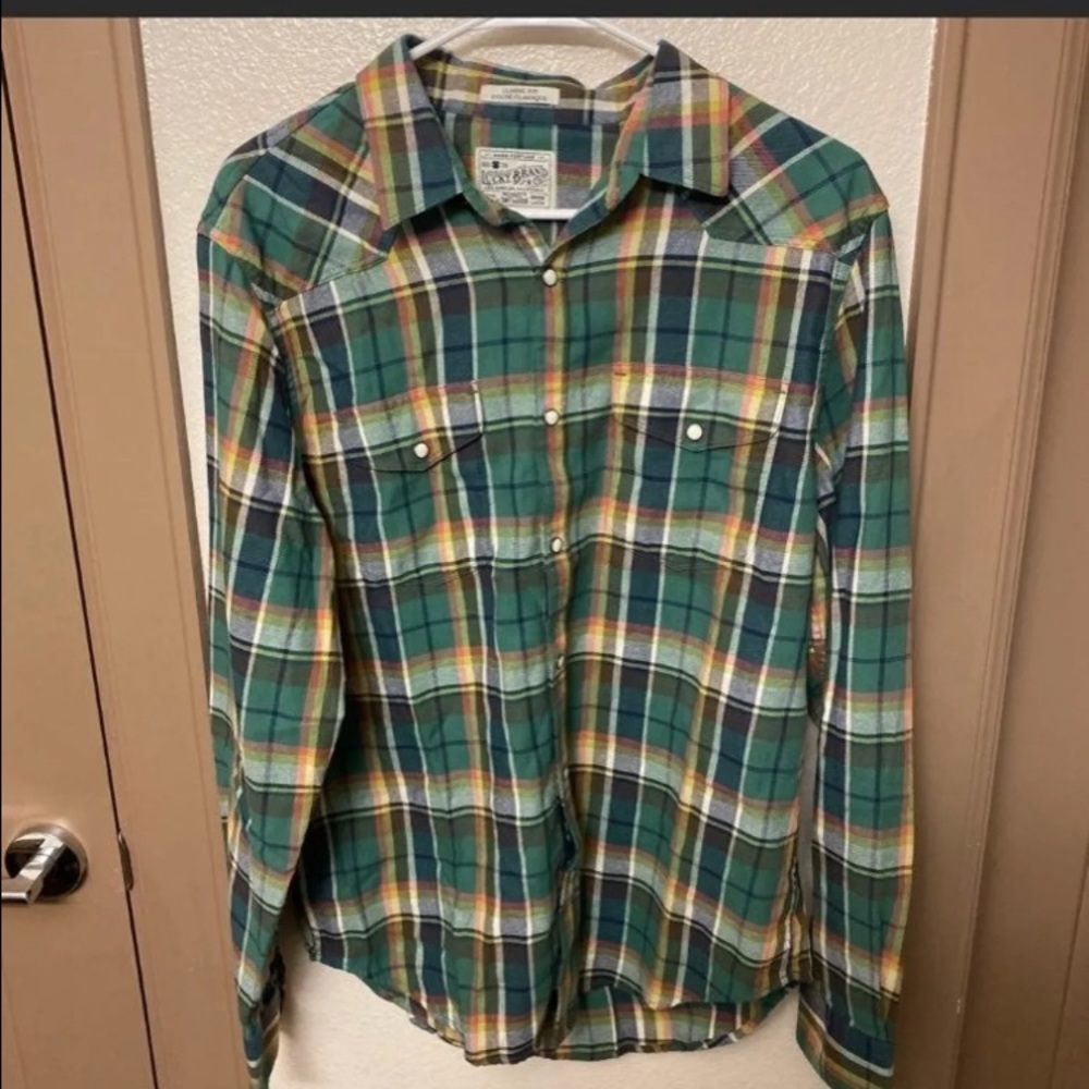 Lucky Brand, Men’s Button Down, Green Plaid Shirt